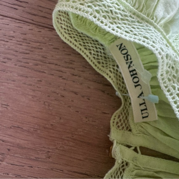 Ulla Johnson - Lime Green Embroidered Puff Sleeve Blouse W/ Mesh Trim Sz 10 - Picture 4 of 6